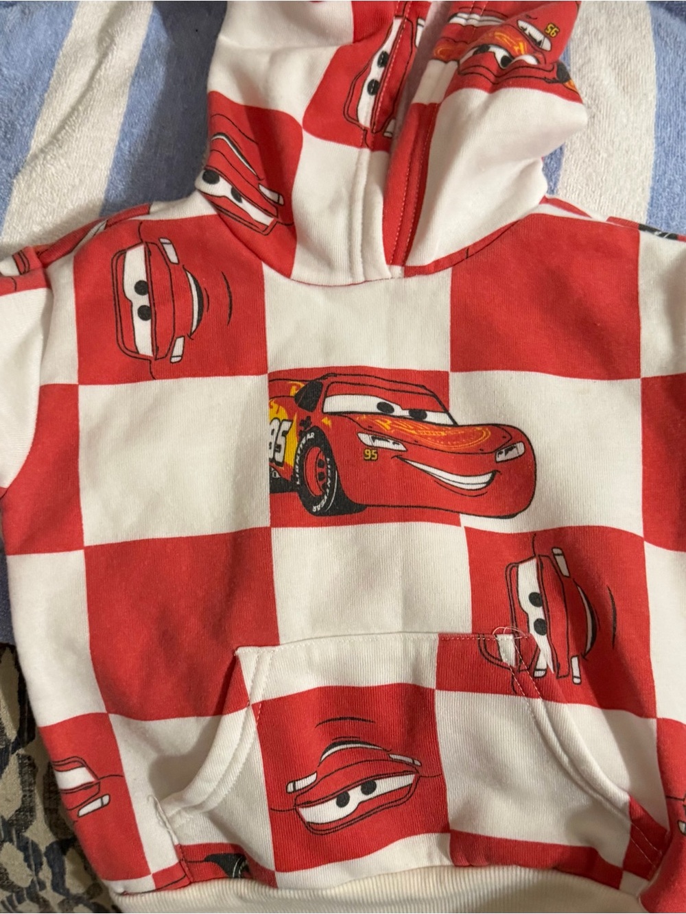 Disney Size 3t Red and White Plush Cars Fleece Hoodie - Kids